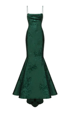 Elegant emerald green mermaid dress with floral texture and thin straps from ZAPDRESS