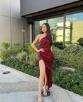 Burgundy One Shoulder Prom Dress Fashion Evening Dress Y6247 by simplepromdress