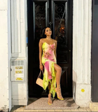 Pink Green Gradient Beaded Spaghetti Strap Chiffon Long Ruffled Evening Dress Party Prom Dress Y8495 by simplepromdress