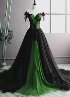 Unique Off The Shoulder Green A-line Sweetheart Tulle Long Party Dress Evening Dress Y7795 by simplepromdress
