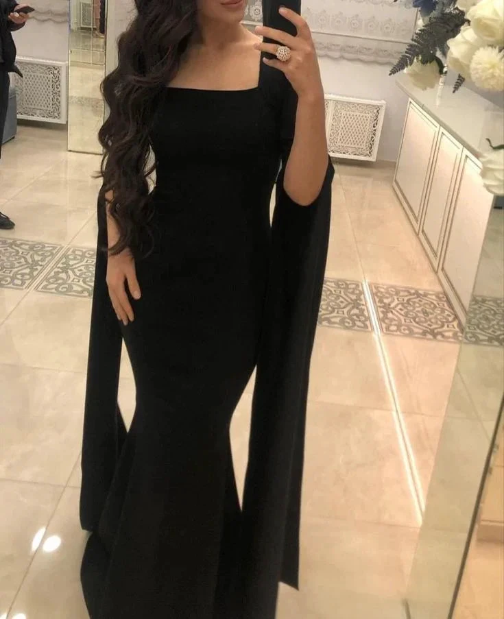 Elegant Black Square Neckline Mermaid Evening Dress,Black Gala Dress Y5557 by simplepromdress