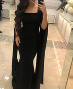 Elegant Black Square Neckline Mermaid Evening Dress,Black Gala Dress Y5557 by simplepromdress