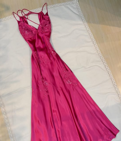 Vestido de noche largo rosa intenso con cuentas, encantador, vestido de fiesta Y7526