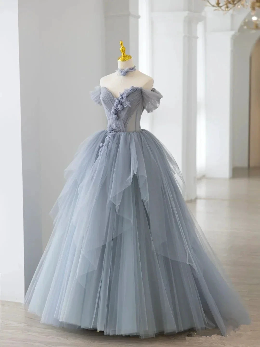 Smoke Gray Ball Gown Off The Shoulder Irregular Hem Sweet 16 Dress Y2590 by simplepromdress