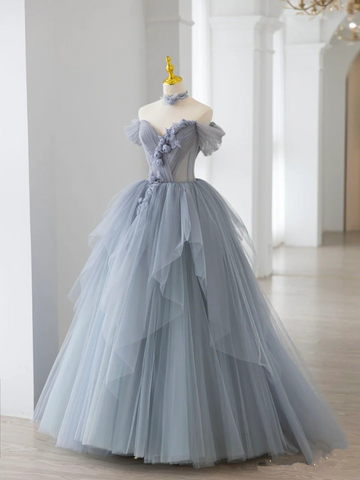 Rauchgraues Ballkleid aus der Schulter mit unregelmäßigem Saum Sweet 16 Kleid Y2590