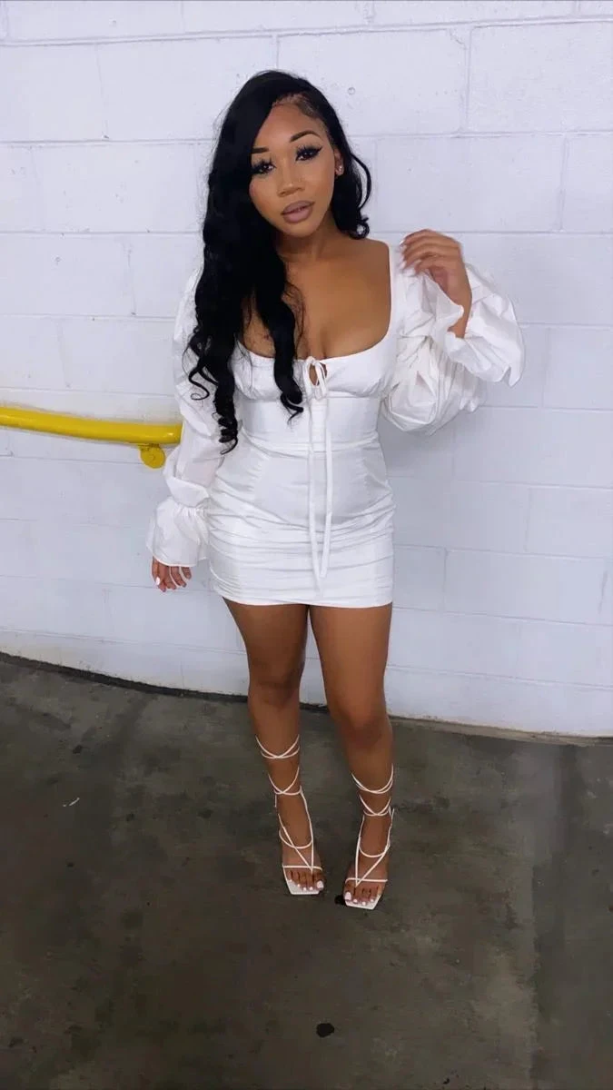 Solid Color Sweet Puff Sleeve Mini Dress White Homecoming Dress Y2225 by simplepromdress