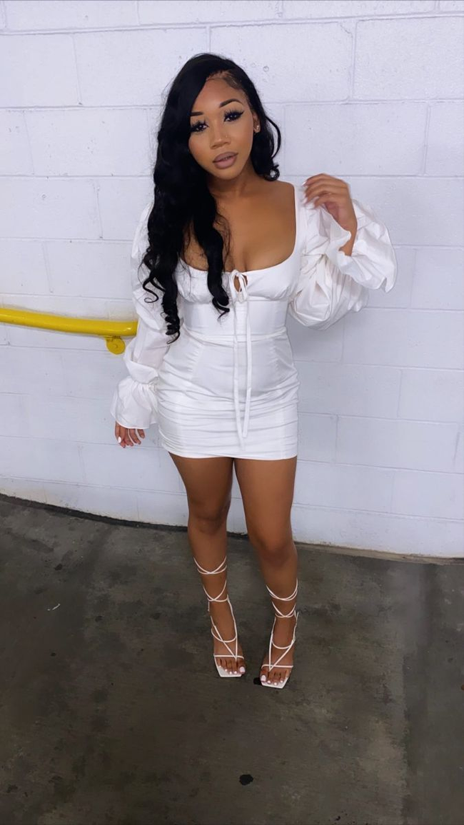 Solid Color Sweet Puff Sleeve Mini Dress White Homecoming Dress Y2225 Hover Image