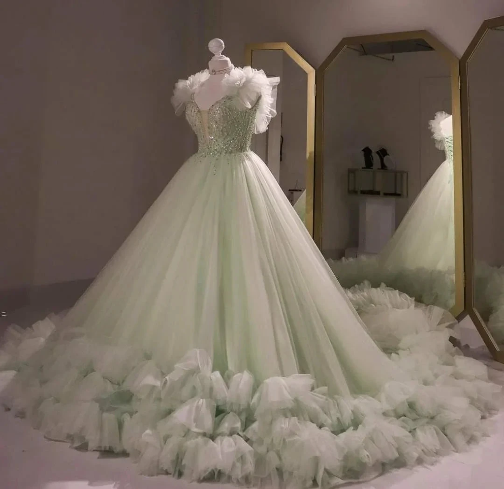 Sage Green Tulle Ball Gown , Sweet 16 Dress, Sage Green Quinceanera Dress Y2335 by simplepromdress