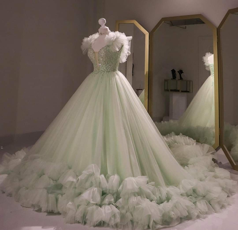 Salbeigrünes Tüll Ballkleid, Sweet 16 Kleid, Salbeigrünes Quinceanera Kleid Y2335