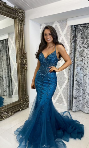 Sexy Mermaid V Neck Evening Dress Charming Evening Dress Y4898