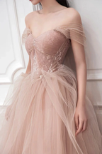 Pink Tulle Long Prom Dress Pink Evening Dress Y1825 by simplepromdress