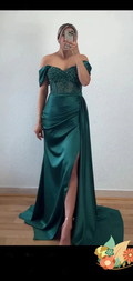 Charming Mermaid Emerald Green Satin Corset Evening Dress Y5592 by simplepromdress