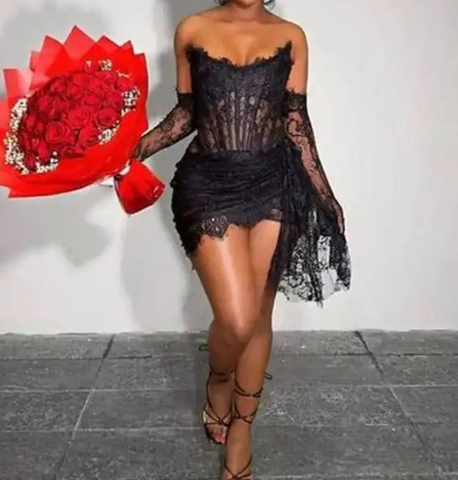Vestido negro sexy para fiesta de bienvenida Vestido de cóctel negro Y4223