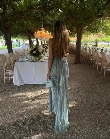 Spaghetti Straps Blue Tulle Pleated Evening Dress Elegant Prom Dress Y8195 by simplepromdress