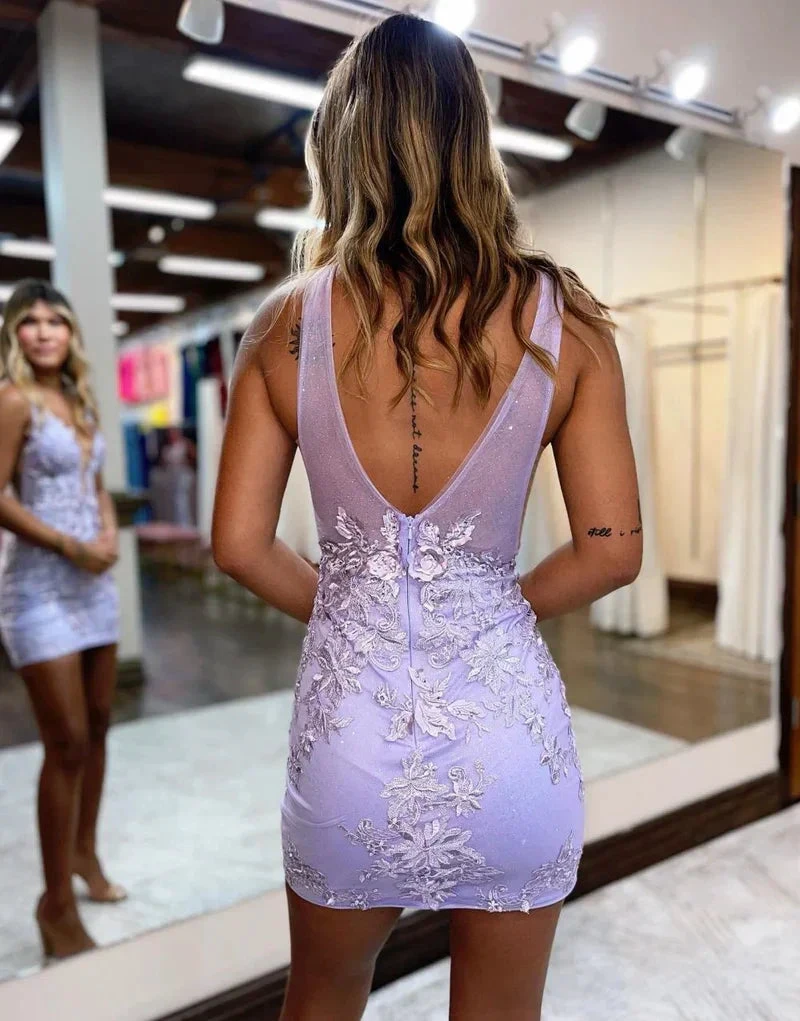 Bodycon Deep V-Neck Homecoming Dresses With Applique Y2897 by simplepromdress