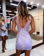 Bodycon Deep V-Neck Homecoming Dresses With Applique Y2897 by simplepromdress
