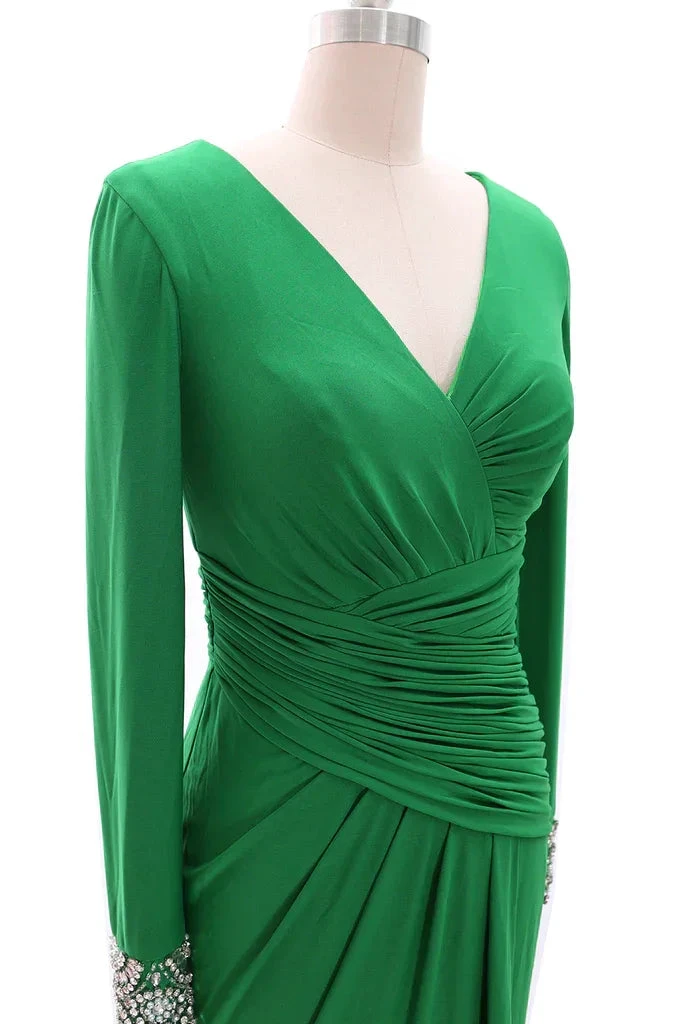 Women Long Mother of Bride Dresses Long Sleeve V Neck Evening Dress Y785 by simplepromdress