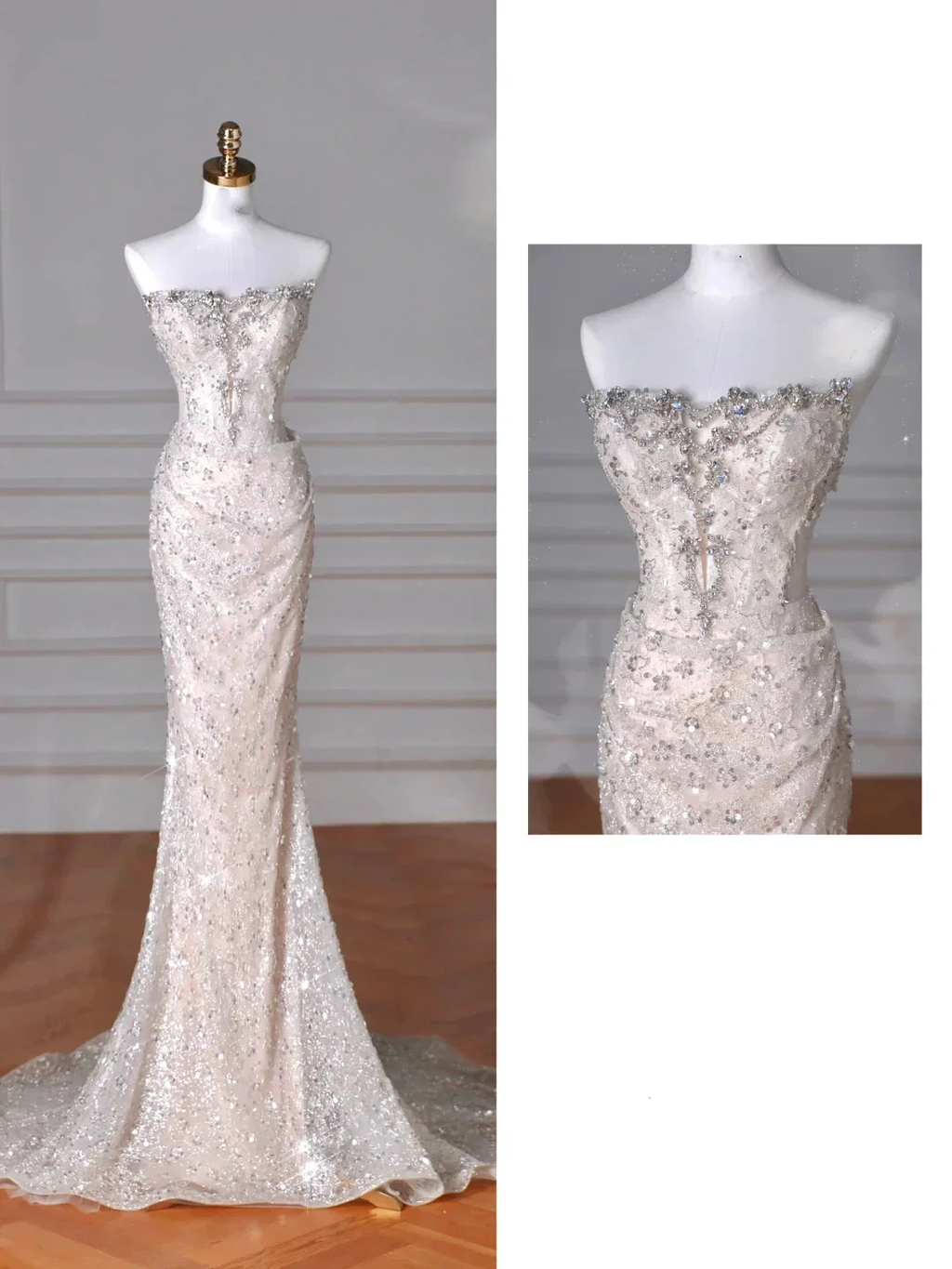Sparkly Strapless Tulle Sequins Mermaid Prom Dress Long Evening Dress Y8616 by simplepromdress