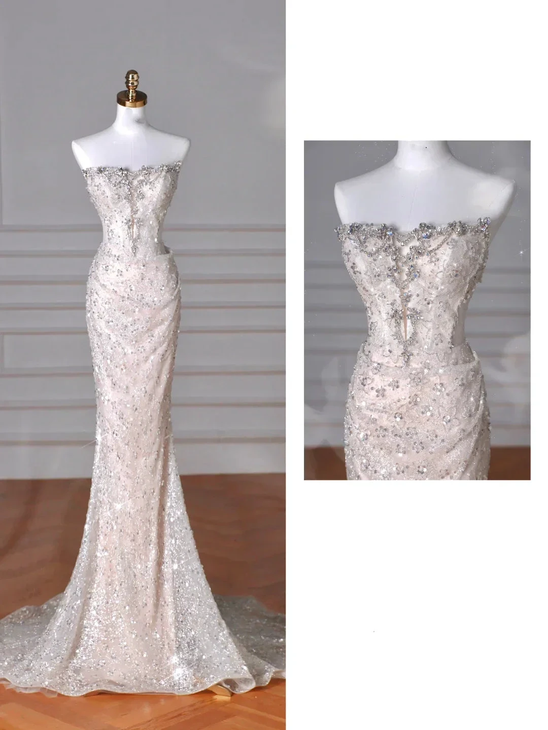 Sparkly Strapless Tulle Sequins Mermaid Prom Dress Long Evening Dress Y8616 by simplepromdress