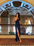 Simple Pure Color Sheath Evening Dress With Split Y6229 by simplepromdress