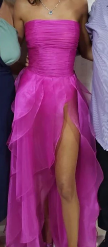 Hot Pink Einfaches trägerloses Abendkleid Langes Ballkleid Y7980
