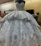 Handmade Smoke Blue Flowers Quinceanera Dress Sleeveless Appliques Ball Gown Sweet 16 Dress Y6294 by simplepromdress