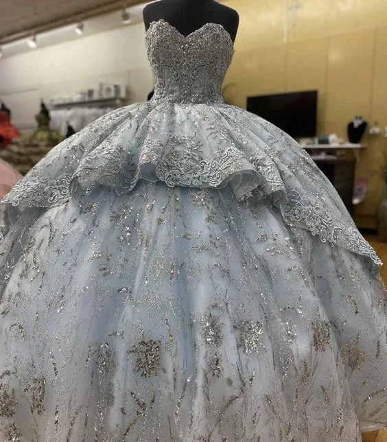 Handmade Smoke Blue Flowers Quinceanera Dress Sleeveless Appliques Ball Gown Sweet 16 Dress Y6294 by simplepromdress