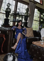 Elegant Blue Satin Long Evening Dress,Pageant Dress Y2621 by simplepromdress