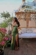 Sexy Spaghetti Straps Green Prom Dress Long Slit Evening Dress Y7912 by simplepromdress