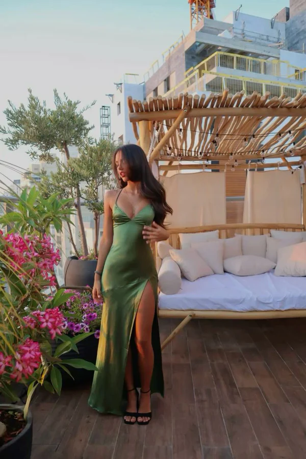 Sexy Spaghetti Straps Green Prom Dress Long Slit Evening Dress Y7912 Hover Image