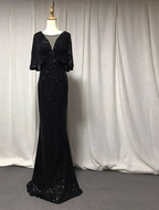 Mermaid Short Sleeves Sexy V Neck Evening Dress, Elegant Glitter Bat Sleeves Formal Party Dress Y1390 by simplepromdress