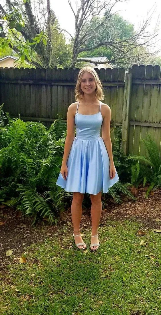 Blue A-line Satin Homecoming Dress 18th Graduation Dress Y4040 by simplepromdress