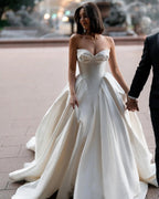 Luxury Sweetheart Satin Ball Gown Wedding Dress with Overskirt SW010