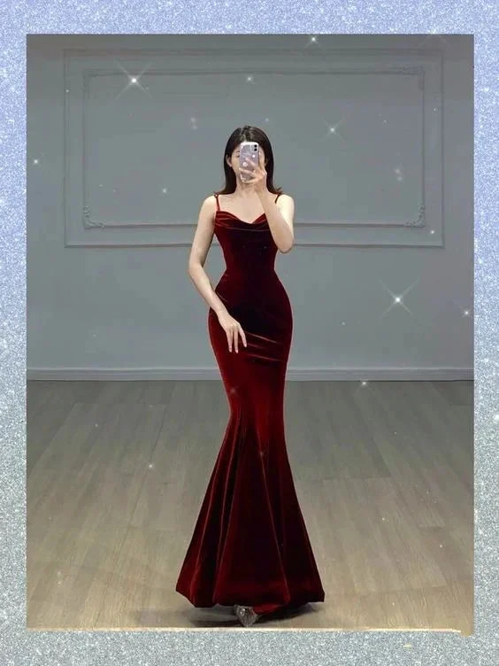 Maroon Mermaid Long Prom Dress,Charming Evening Dress Y1639 by simplepromdress
