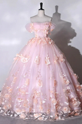Pink Flowers Sweetheart Ball Gown Formal Dresses, Pink Long Sweet 16 Dresses Y6951 by simplepromdress