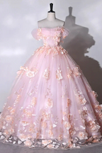 Pink Flowers Sweetheart Ball Gown Formal Dresses, Pink Long Sweet 16 Dresses Y6951 by simplepromdress