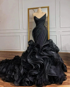 Women's Mermaid Wedding Dress Gothic Organza Corset Cascading Ruffles Back Train Brides Dress Y988 by simplepromdress