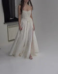 Classy Strapless Satin Beaded Evening Dress A Line Slit Prom Dress Y8314 by simplepromdress