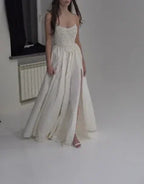 Classy Strapless Satin Beaded Evening Dress A Line Slit Prom Dress Y8314 by simplepromdress