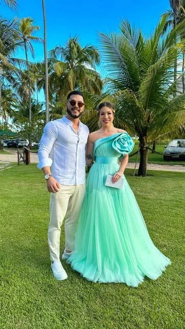 Mint Green A Line Evening Dresses 3D Flowers Prom Dresses Formal Occasion Y6788 by simplepromdress