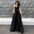 Black tulle beads long prom dress black evening dress Y1134 by simplepromdress