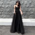 Black tulle beads long prom dress black evening dress Y1134 by simplepromdress
