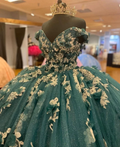Dark Green Quinceanera Dresses Off the Shoulder Princess Pageant Ball Gown Flowers Y4432 by simplepromdress