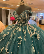 Dark Green Quinceanera Dresses Off the Shoulder Princess Pageant Ball Gown Flowers Y4432 by simplepromdress