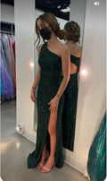 Glitter One Shoulder Green Sheath/Column Evening Dress Charming Formal Gown With Side Slit Y509 by simplepromdress