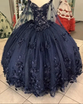 Women's Navy Blue Quinceanera Dresses Appliques Beaded Dresses 3D Flowers Ball Gown,Y2480 by simplepromdress