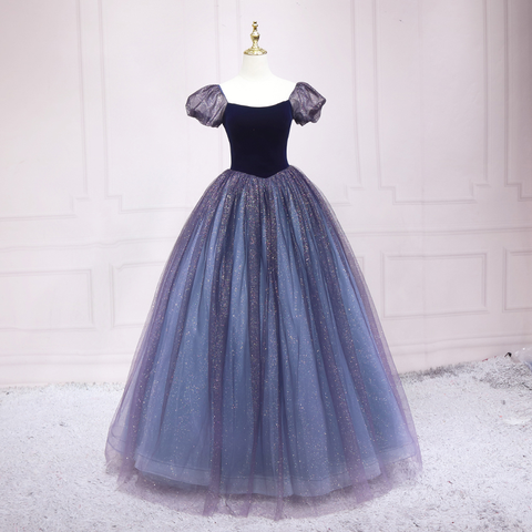 Vestido de noche princesa azul cielo estrellado, corte A, temporada 3