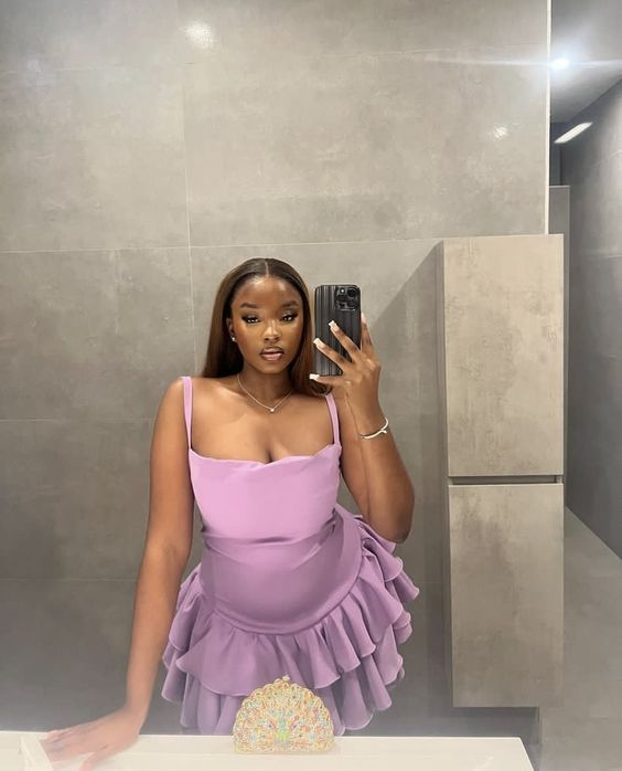 Beautiful A-line Spaghetti Straps Tiered Homecoming Dress Party Dress Y6174 Main Image