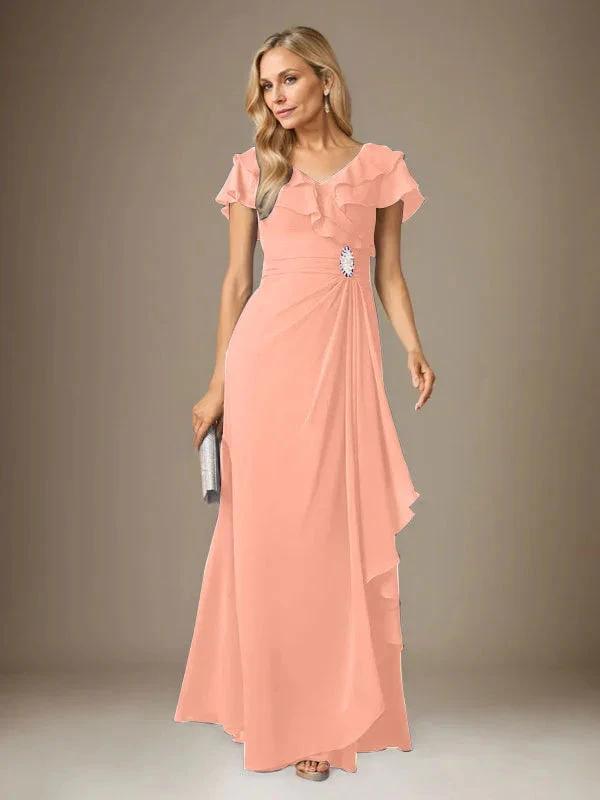 Stormy A-Line V-Neck Ruched Chiffon Dress by Dreamylily