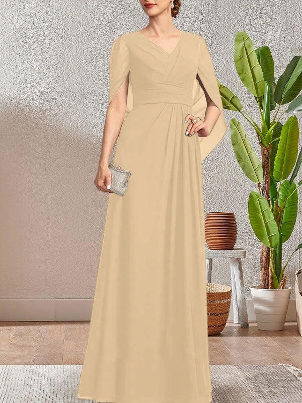 Dark Navy A-Line V-Neck Long Mother of Bride Dress by Dreamylily